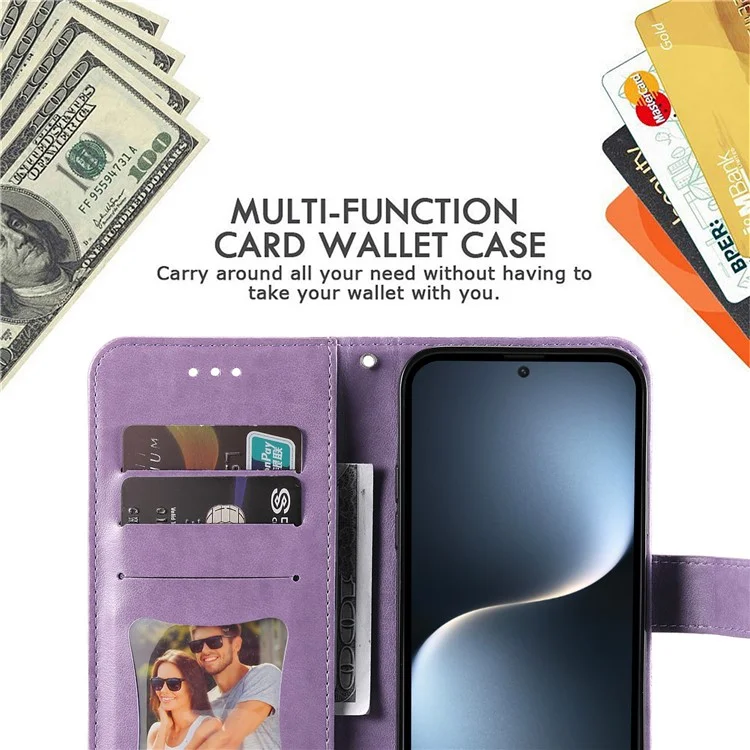 Étui portefeuille en cuir PU Floral pour téléphone Honor Magic7 5G avec support et fenêtre - Violet