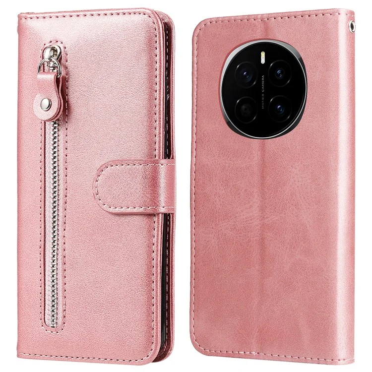 Para Honor Magic7 5G Funda con Cremallera Billetera Textura de Becerro Cuero PU Funda de Teléfono - Rosa