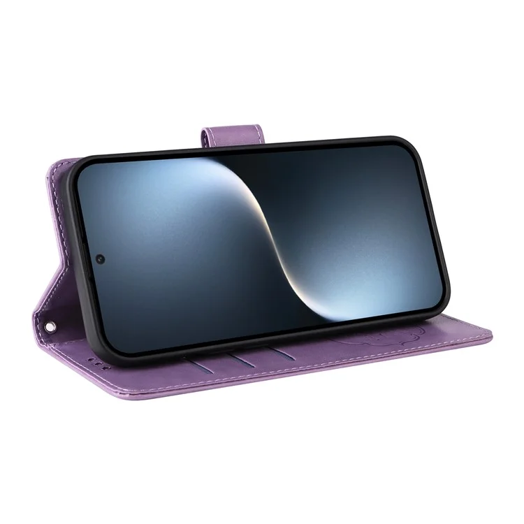 Étui en cuir pour Honor Magic7 5G avec motif floral et papillon, fonction support - Violet