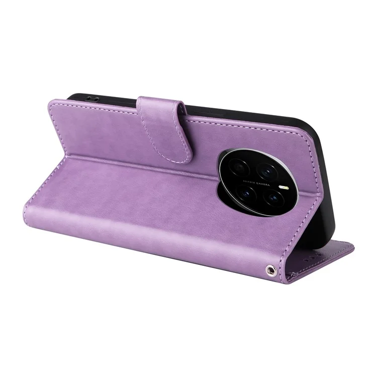 Étui en cuir pour Honor Magic7 5G avec motif floral et papillon, fonction support - Violet