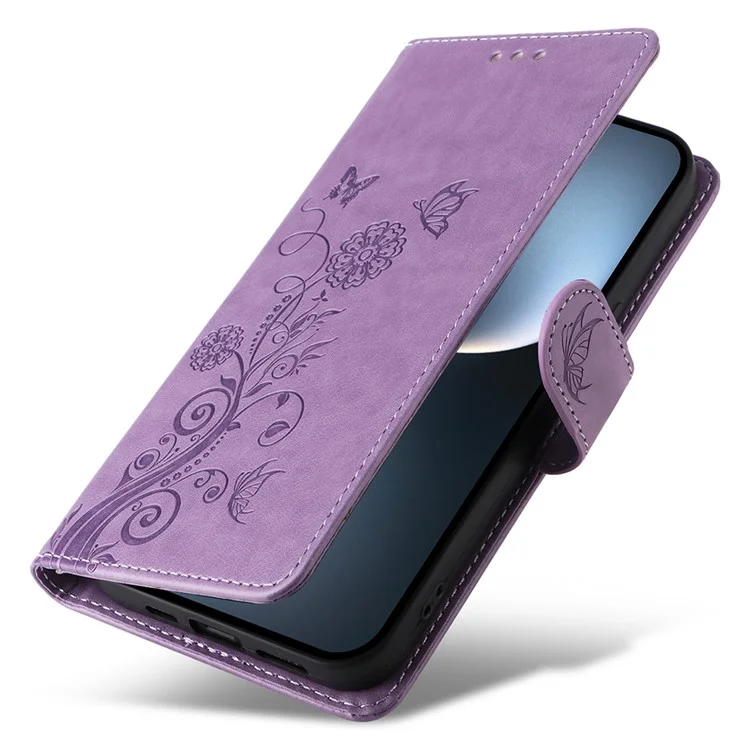 Étui en cuir pour Honor Magic7 5G avec motif floral et papillon, fonction support - Violet