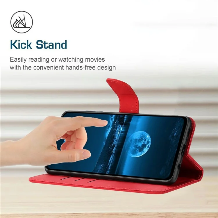Capa para Realme C75 com linhas de toque em pele PU e tampa flip - Vermelha