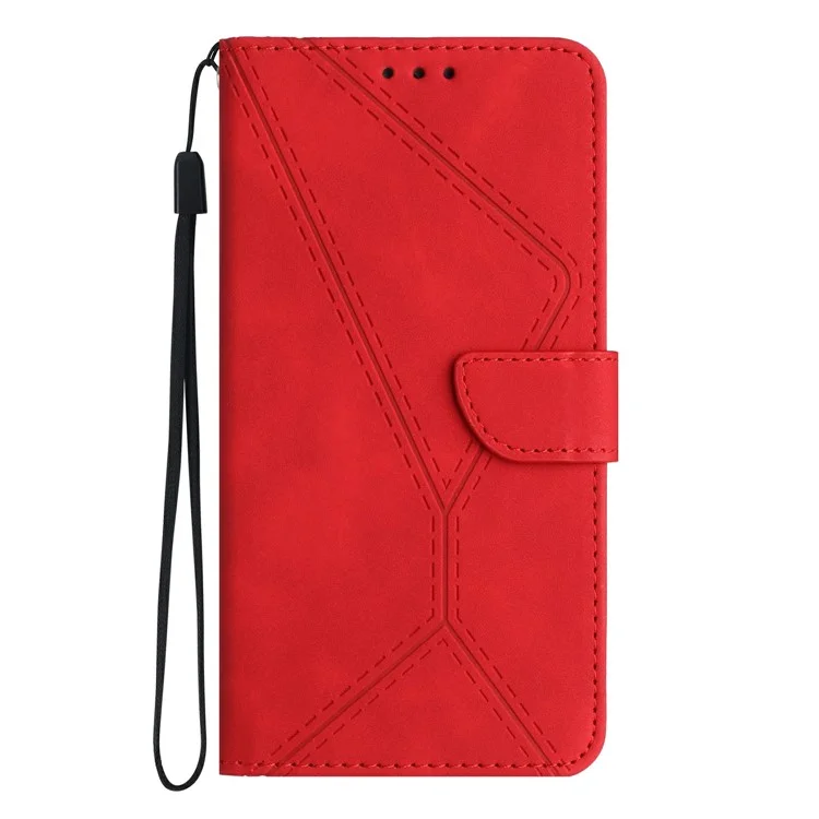Capa para Realme C75 com linhas de toque em pele PU e tampa flip - Vermelha