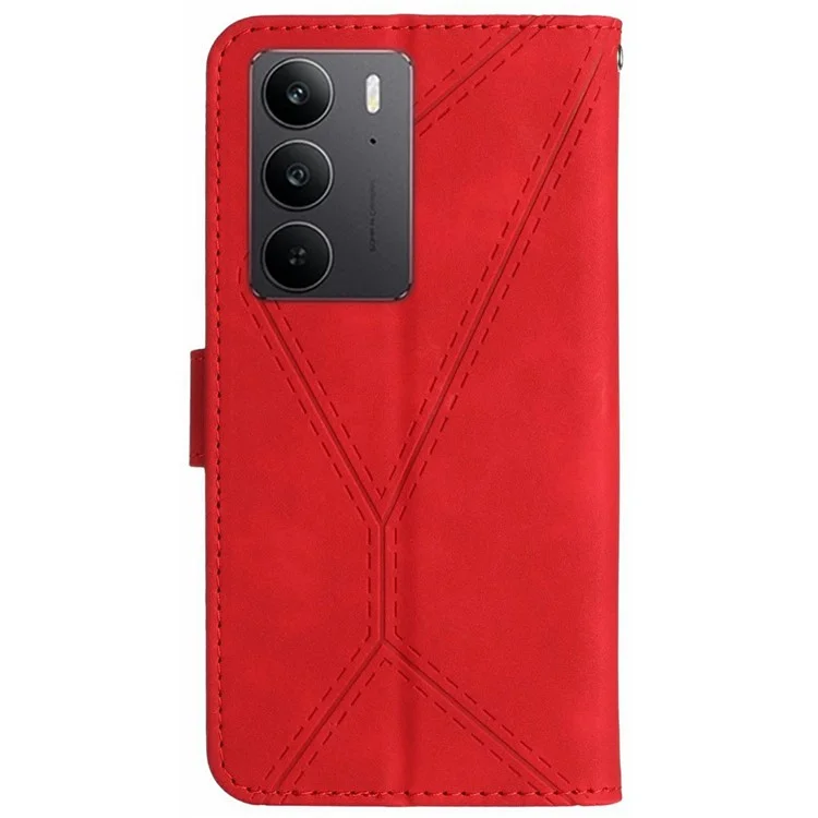 Capa para Realme C75 com linhas de toque em pele PU e tampa flip - Vermelha