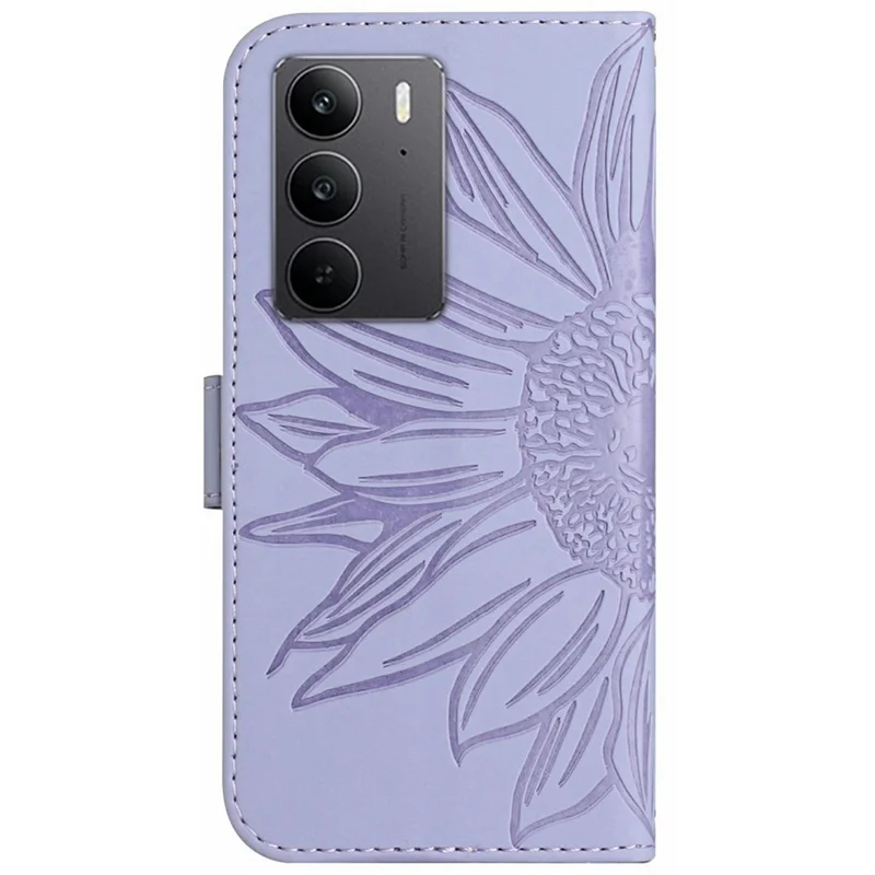 For Realme C75 4G Case Sunflower Imprint PU Leather Phone Cover with Long Strap - Light Purple
