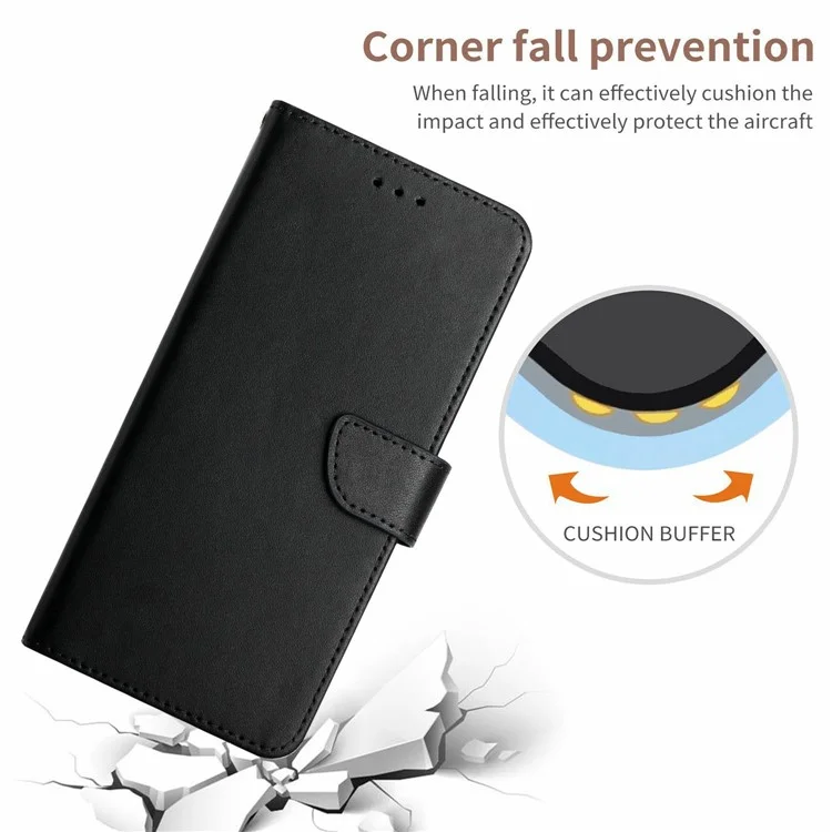 Capa genuína de couro de vaca para Realme C75, com textura Nappa - Preta