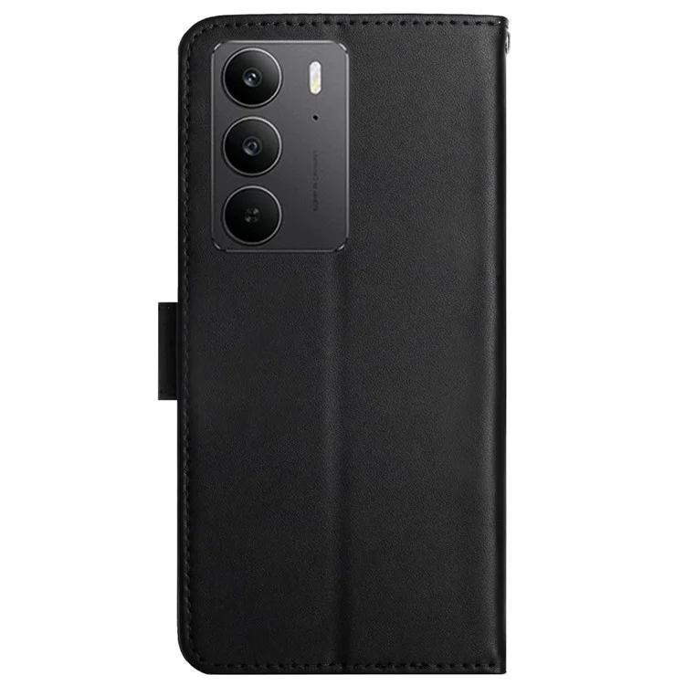 Capa genuína de couro de vaca para Realme C75, com textura Nappa - Preta