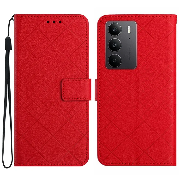 Capa carteira de couro PU com impressão para Realme C75 - Vermelho