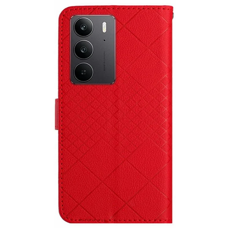 Capa carteira de couro PU com impressão para Realme C75 - Vermelho