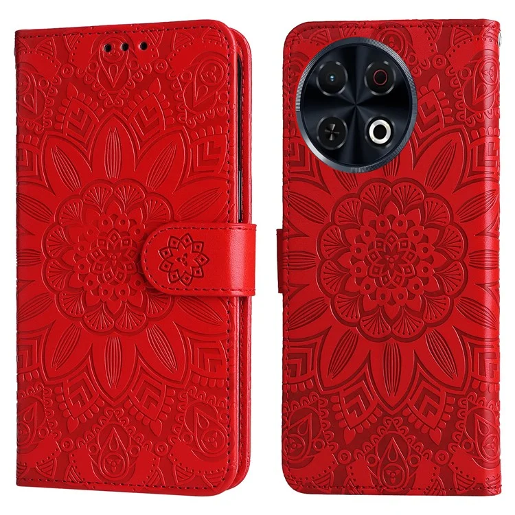 Custodia in pelle con stampa a girasole per TECNO Spark 30 Pro 4G - Rosso