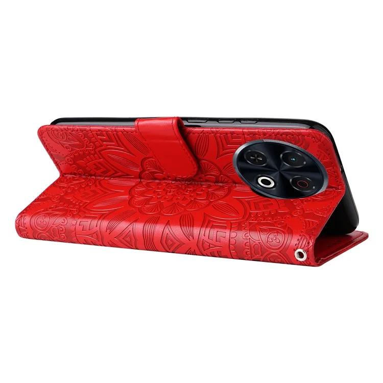 Custodia in pelle con stampa a girasole per TECNO Spark 30 Pro 4G - Rosso