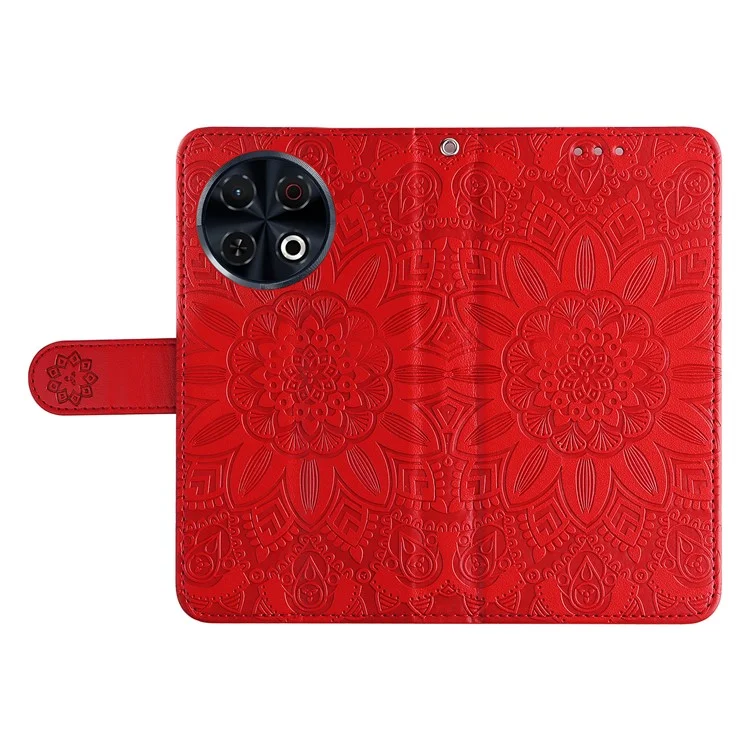 Custodia in pelle con stampa a girasole per TECNO Spark 30 Pro 4G - Rosso