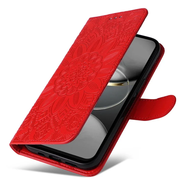 Custodia in pelle con stampa a girasole per TECNO Spark 30 Pro 4G - Rosso