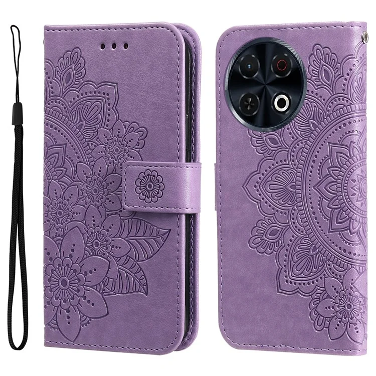 Étui pour TECNO Spark 30 Pro 4G en cuir PU, étui de téléphone floral avec support de visualisation - Violet