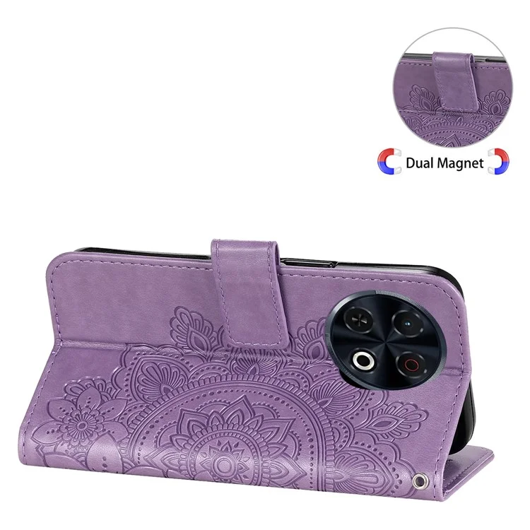 Étui pour TECNO Spark 30 Pro 4G en cuir PU, étui de téléphone floral avec support de visualisation - Violet