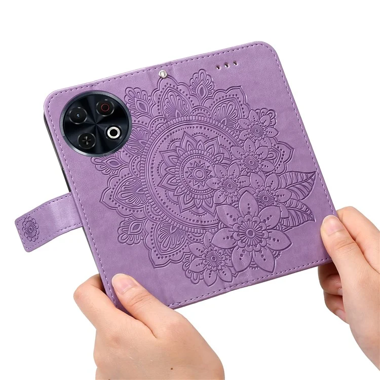 Étui pour TECNO Spark 30 Pro 4G en cuir PU, étui de téléphone floral avec support de visualisation - Violet