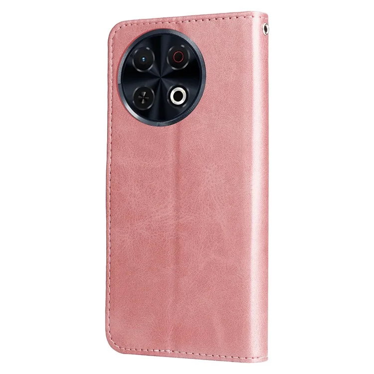 Étui portefeuille à fermeture éclair pour TECNO Spark 30 Pro 4G, en cuir PU à texture de veau - Rose