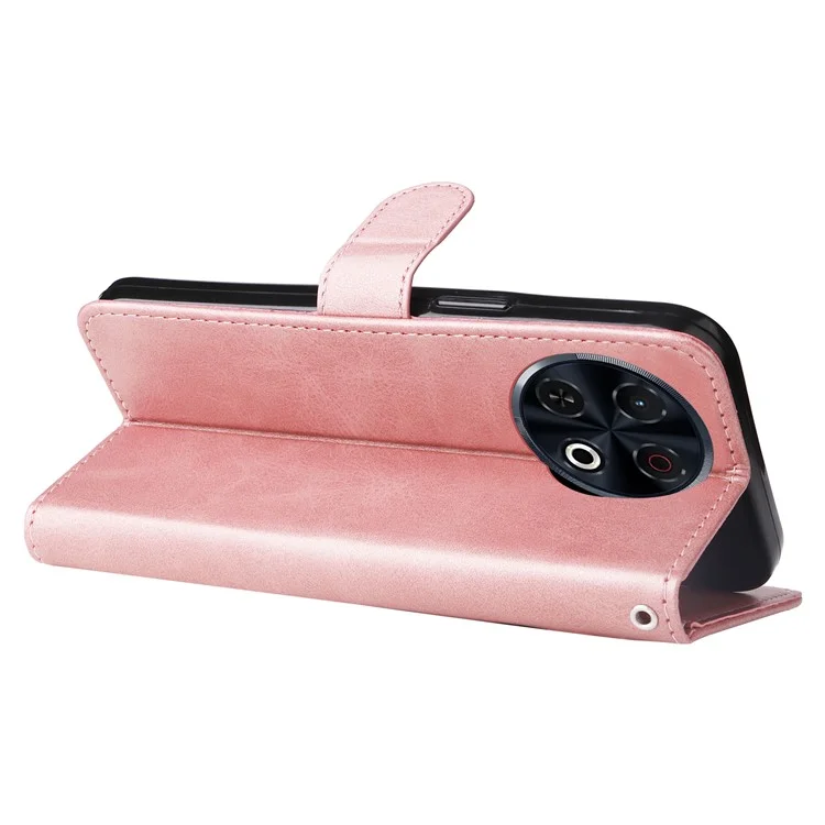 Étui portefeuille à fermeture éclair pour TECNO Spark 30 Pro 4G, en cuir PU à texture de veau - Rose