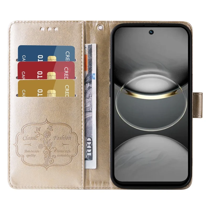 For TECNO Spark 30 Pro 4G Leather Case Butterfly Floral Imprint Wallet Stand Cover - Gold