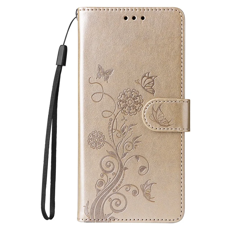 For TECNO Spark 30 Pro 4G Leather Case Butterfly Floral Imprint Wallet Stand Cover - Gold