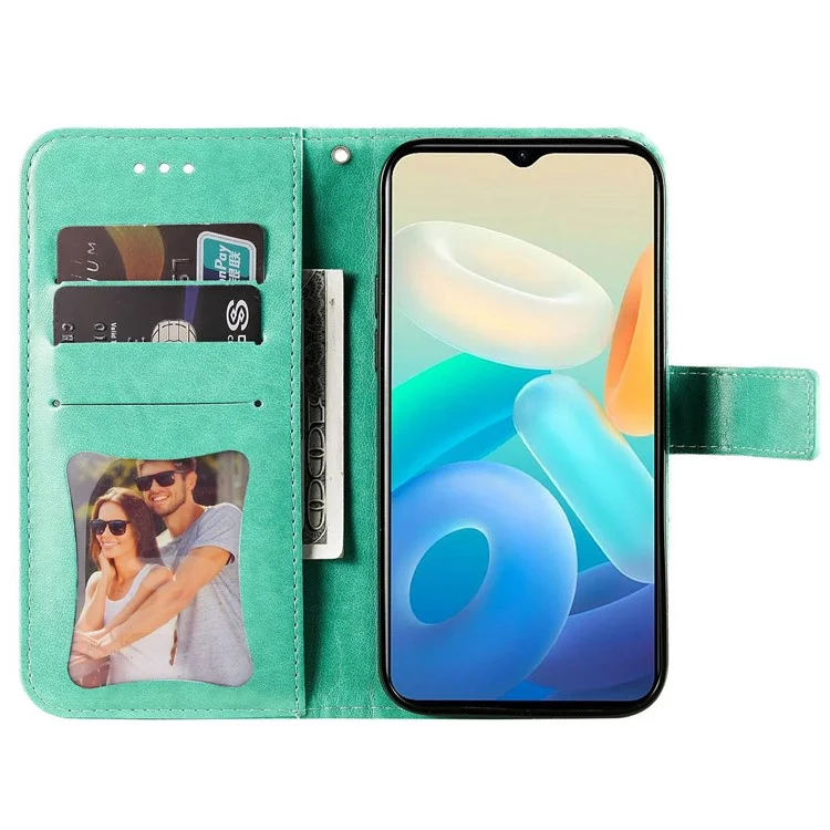 Para Vivo Y77 5G / Y77e 5G / Y77e (t1) 5G / Iqoo Z6 Lite 5G Impresión de Flores Case de Teléfono PU Flip Flip Willet Cover With Strap - Verde