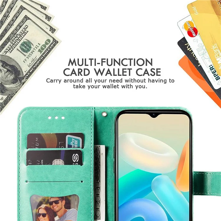Para Vivo Y77 5G / Y77e 5G / Y77e (t1) 5G / Iqoo Z6 Lite 5G Impresión de Flores Case de Teléfono PU Flip Flip Willet Cover With Strap - Verde