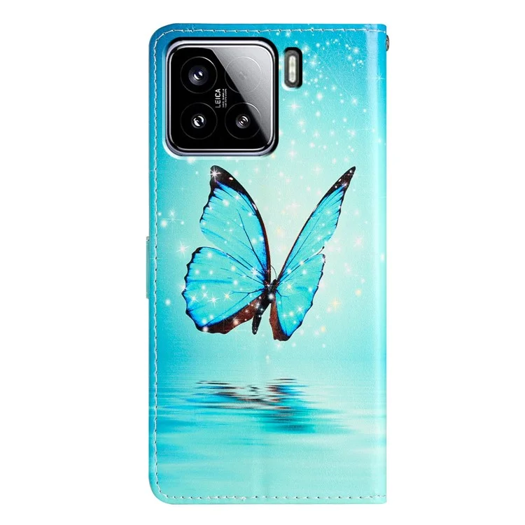 For Xiaomi 15 Wallet Case PU Leather Pattern Printing Stand Phone Cover with Strap - Blue Butterfly