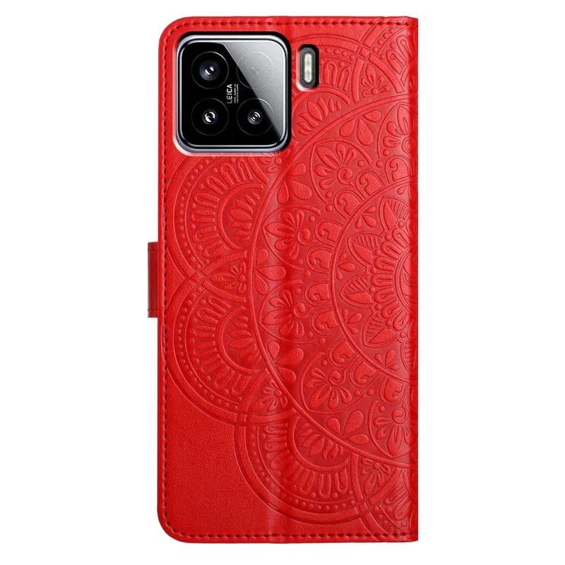 For Xiaomi 15 Leather Case with Card Slots Mandala Pattern Phone Cover Stand - Red