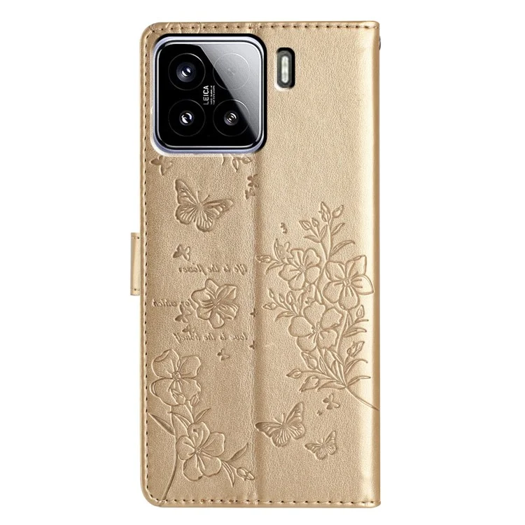 For Xiaomi 15 Wallet Phone Case Butterfly Floral Imprint Leather Flip Cover  - Gold
