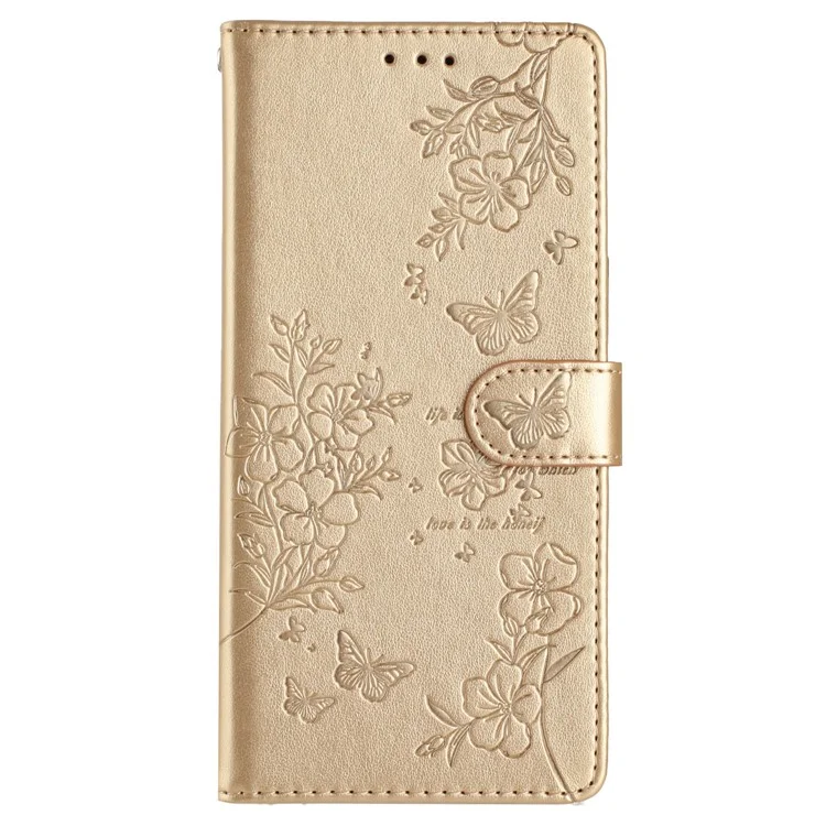 For Xiaomi 15 Pro Wallet Phone Case Butterfly Floral Imprint Leather Flip Cover - Gold