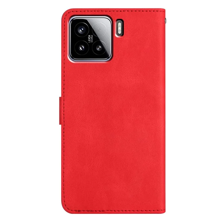 Funda para Xiaomi 15 con textura de caballo loco, de piel sintética, con soporte y billetera - Rojo