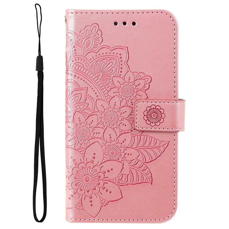 Para Vivo Y75 4G / V23e 4G / 5G Prevención de Otoño Impresión de Flores PU Cuero Pulo Caso de Protección Flip Soport Cover Con Correa - Oro Rosa