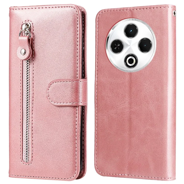 Capa de couro sintético com textura de bezerro e zíper para o TECNO Spark 30 4G - Rosa