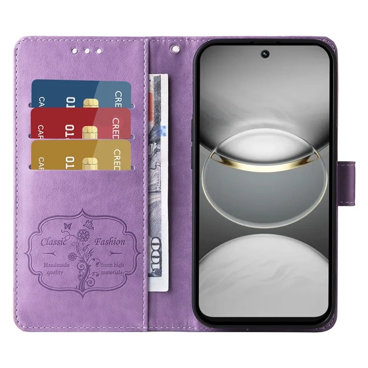 Étui en cuir pour TECNO Spark 30 4G, motif papillon et floral, support portefeuille - Violet