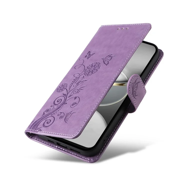 Étui en cuir pour TECNO Spark 30 4G, motif papillon et floral, support portefeuille - Violet