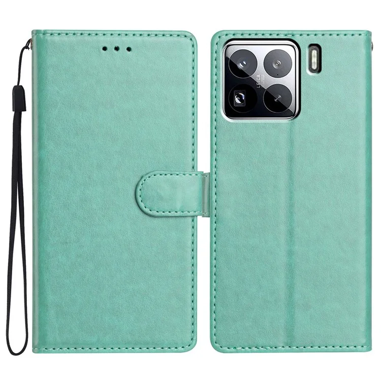 Чехол-книжка из кожи для Xiaomi 15 Pro со встроенной подставкой и ремешком - зеленый