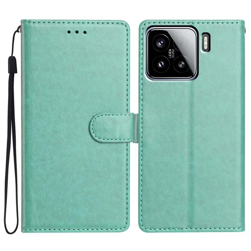For Xiaomi 15 Leather Case Wallet Stand Phone Cover with Handy Strap - Green