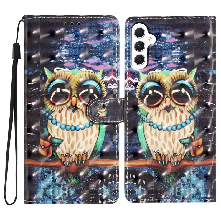 Für Samsung Galaxy A26 5G Hülle PU-Leder Wallet Handyhülle 3D-Muster Druck - Eule