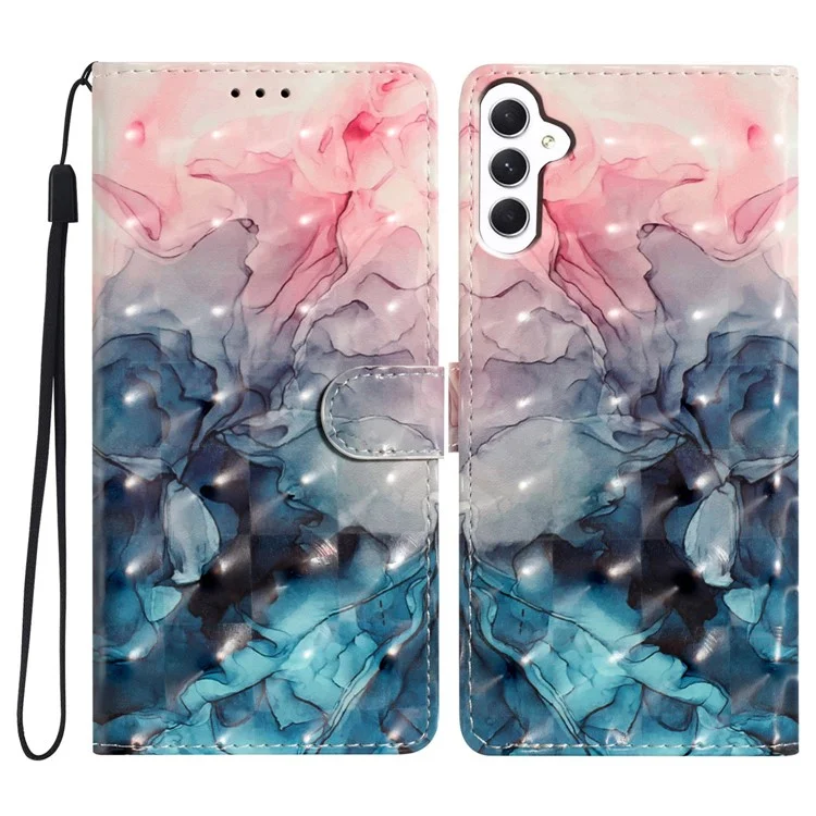 Für Samsung Galaxy A56 5G Hülle PU-Leder Geldbörse Handyhülle 3D-Muster Druck - Rosa Blau Marmor