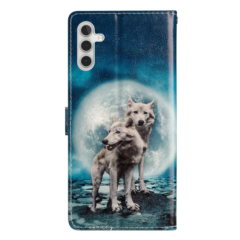 For Samsung Galaxy A56 5G Wallet Case PU Leather Pattern Printing Stand Phone Cover with Strap - Two Wolves