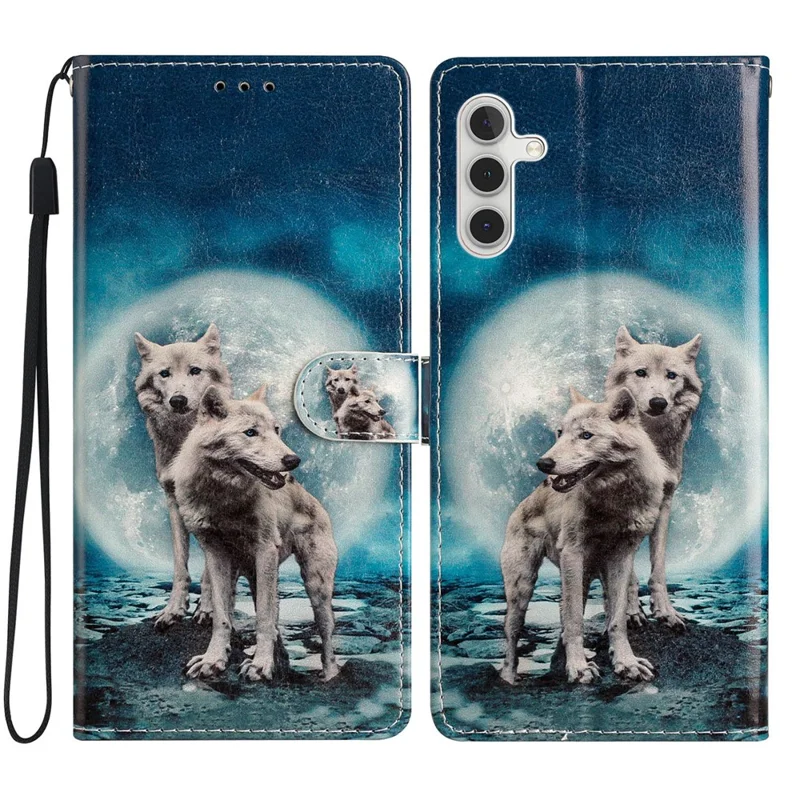 For Samsung Galaxy A26 5G Wallet Case PU Leather Pattern Printing Stand Phone Cover with Strap - Two Wolves