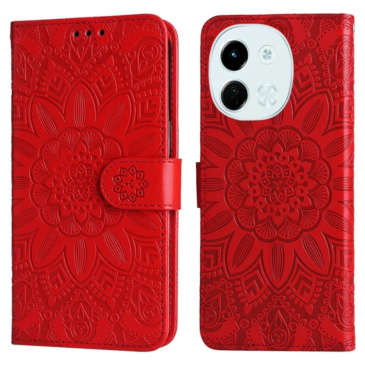 For TECNO Spark 30 5G / Pova 6 Neo 5G Case Sunflower Imprint Leather Wallet Phone Cover - Red