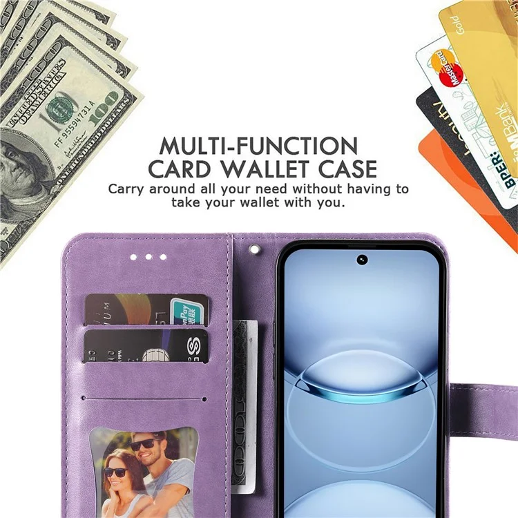 For TECNO Spark 30 5G / Pova 6 Neo 5G Case Floral Pattern PU Leather Wallet Stand Phone Cover - Purple