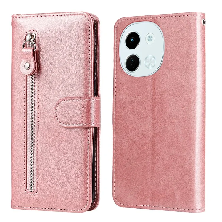 Capa de telefone de couro PU com textura de bezerro e zíper para TECNO Spark 30 5G / Pova 6 Neo 5G - Rosa