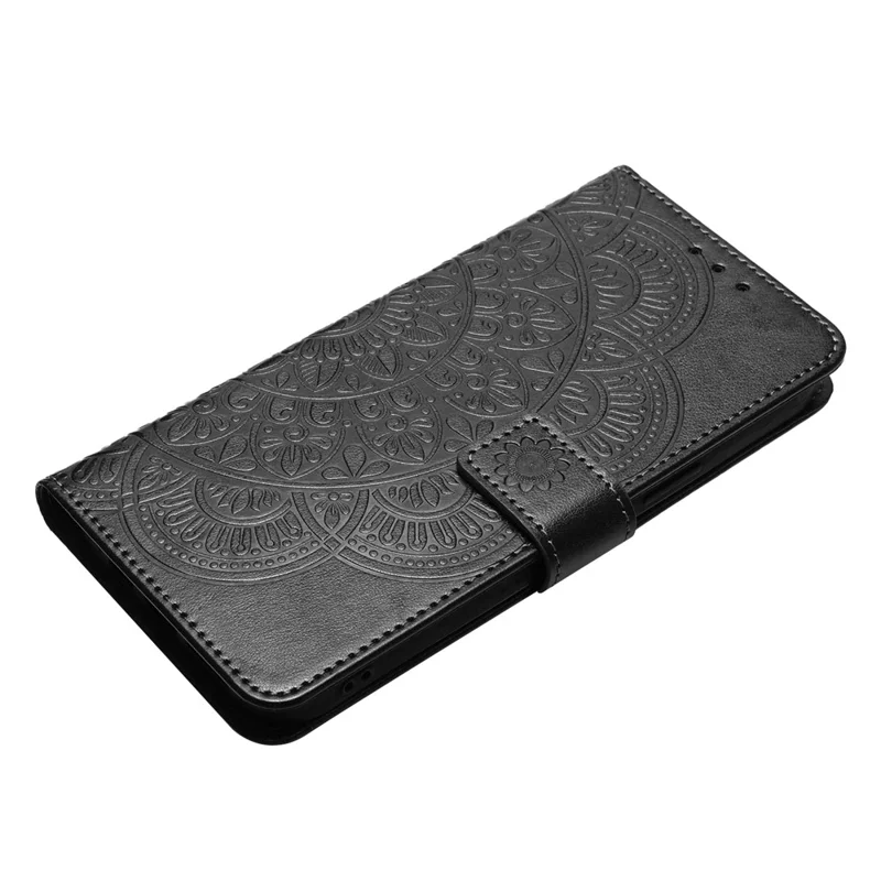 For Samsung Galaxy A56 5G Leather Case with Card Slots Mandala Pattern Phone Cover Stand - Black