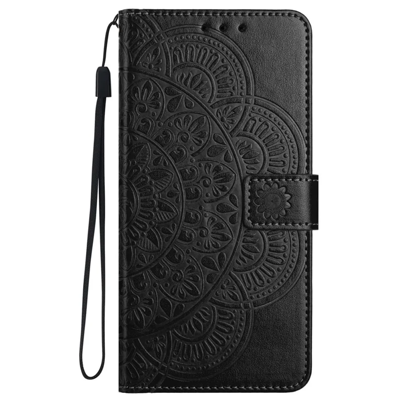 For Samsung Galaxy A56 5G Leather Case with Card Slots Mandala Pattern Phone Cover Stand - Black