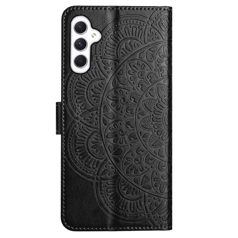 For Samsung Galaxy A56 5G Leather Case with Card Slots Mandala Pattern Phone Cover Stand - Black