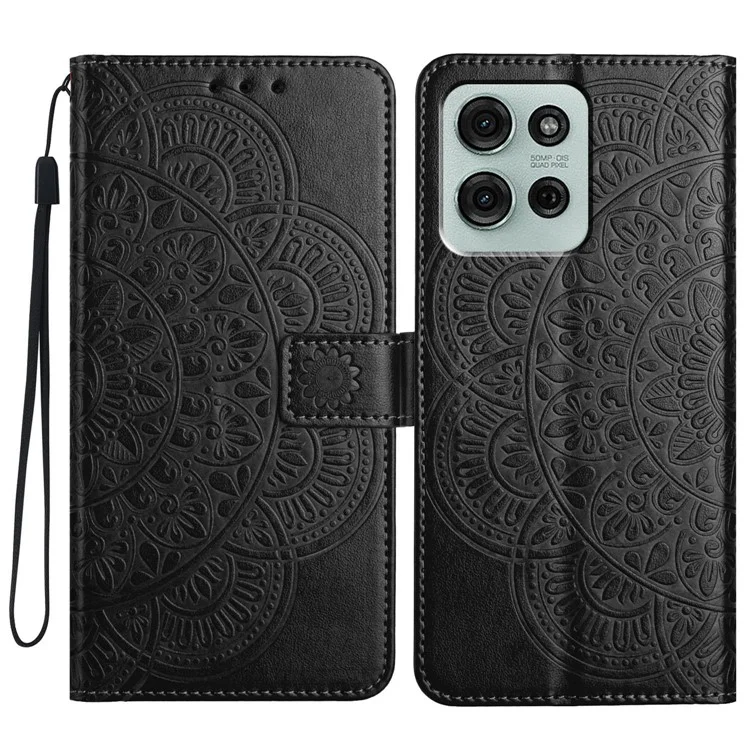 Étui en cuir avec emplacement pour cartes et motif mandala pour Motorola Moto G75 5G - Noir