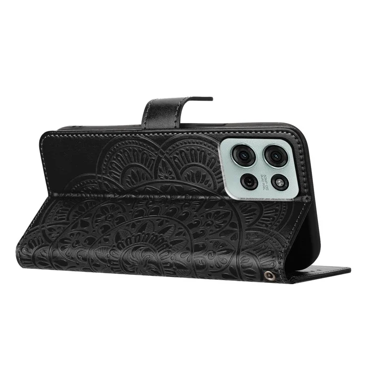 Étui en cuir avec emplacement pour cartes et motif mandala pour Motorola Moto G75 5G - Noir
