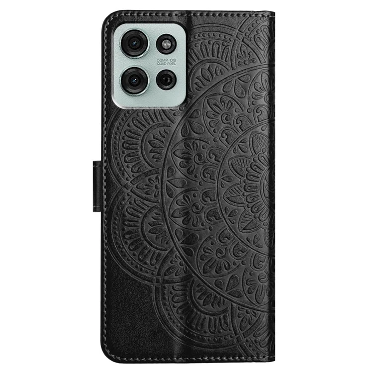 Étui en cuir avec emplacement pour cartes et motif mandala pour Motorola Moto G75 5G - Noir